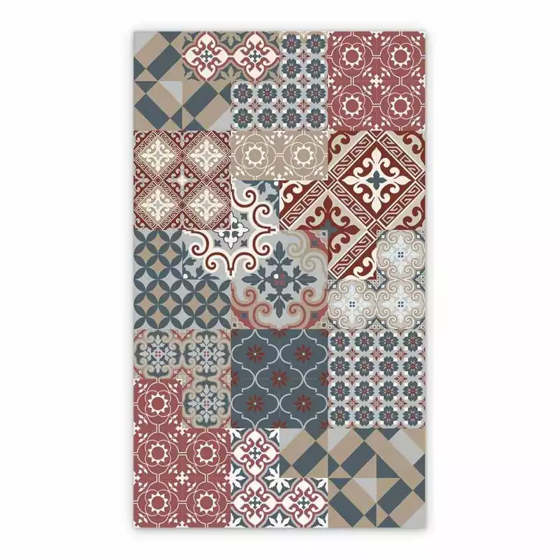 Mata winylowa Patchwork azulejos kwiaty